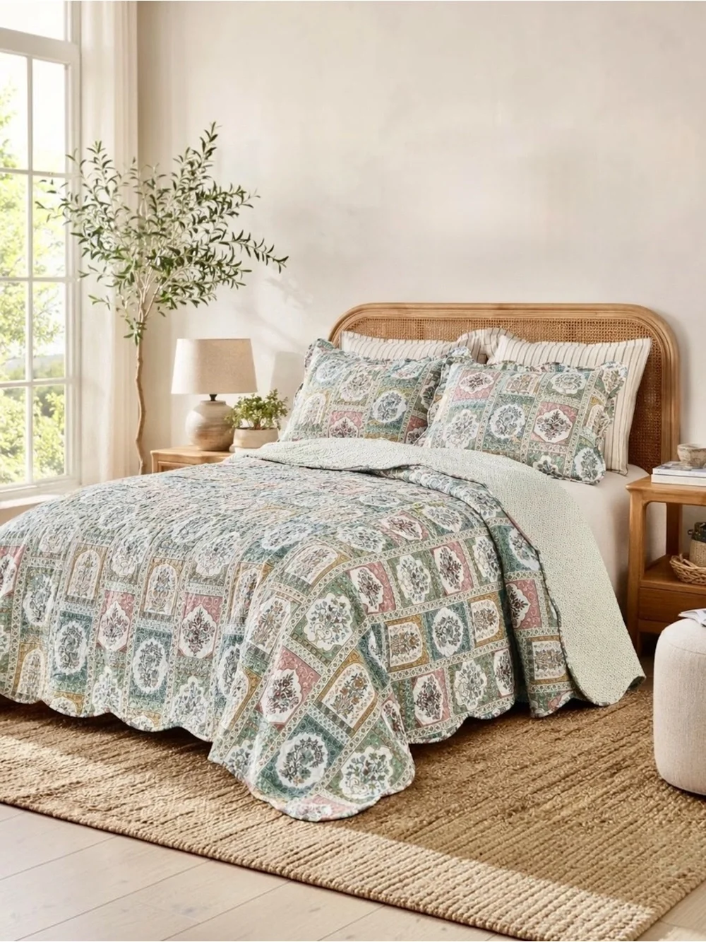 NEW Anthro Multicolor Patchwork Floral Boho Queen / King Bedding Quilt Sham Set